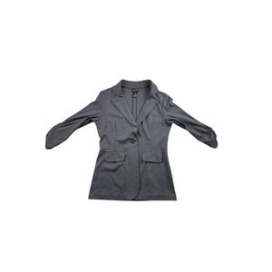 Flirtatious Gray Knit Blazer Jacket Womens Medium Ruched Sleeve Career